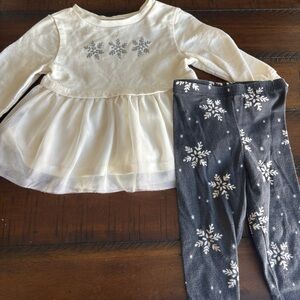 Carter's Cream Top & Gray Snowflake Leggings Kids Matching Set